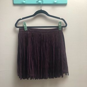 Burgundy fringe mini skirt